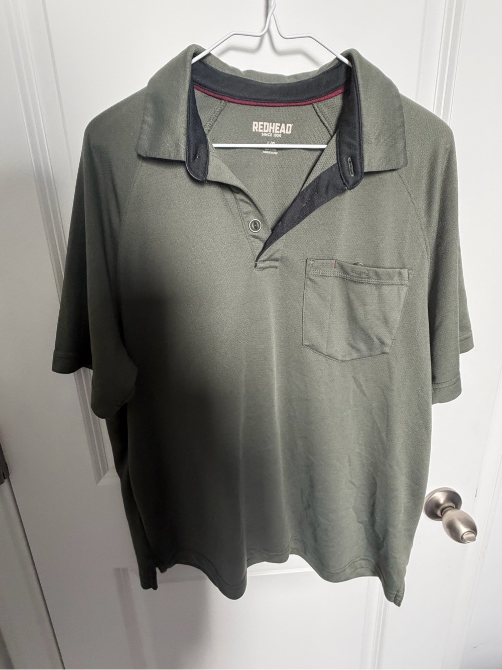 RedHead Men's Olive Green Polo with Chest Pocket and Contrast Placket